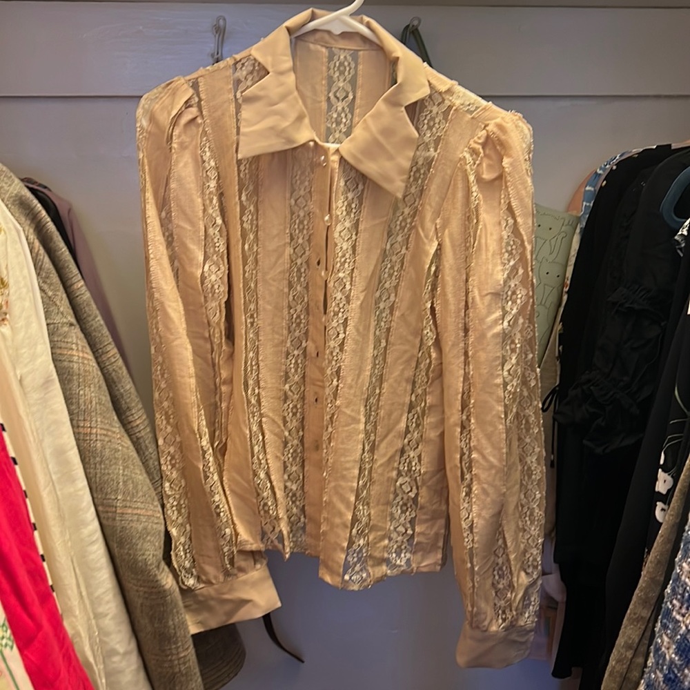 Beautiful lace detail korean blouse beige color size S